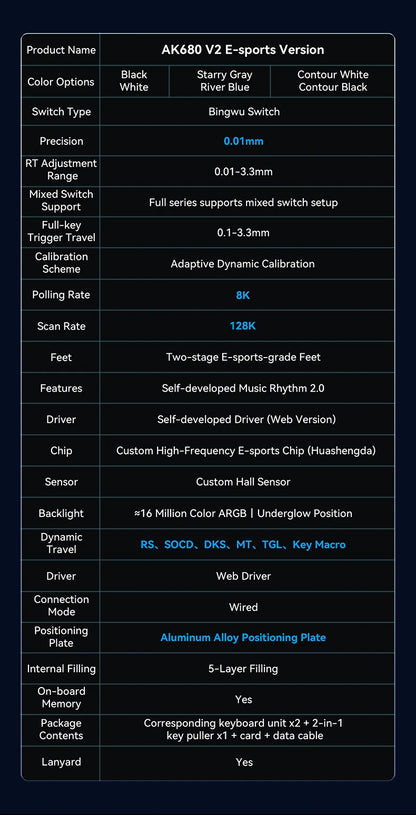 AJAZZ AK680 V2 E-sports Magnetic Switch Keyboard 8K Polling Rate 128K Ultra-high Scan Rate Aluminum Alloy Positioning Plate
