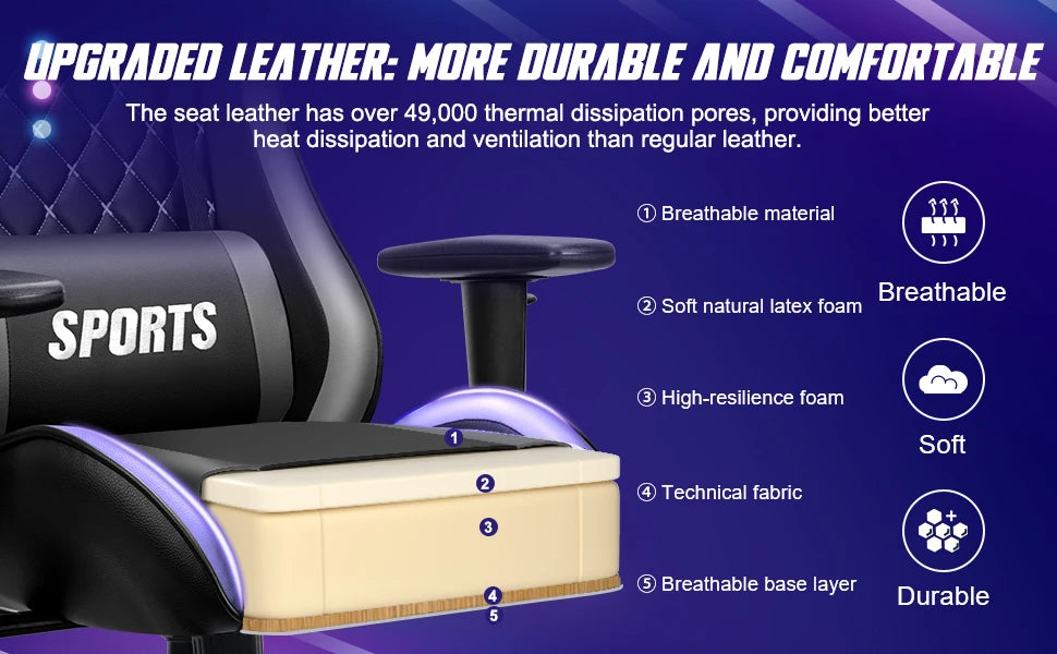 Daccormax Ergonomic Gaming Chair with Lumbar Support, 170° Reclining Office Chair, Adjustable Armrests, Comfortable Computer Chair for Work & Gaming