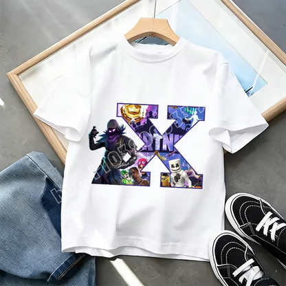 Fortnite A-Z Alphabet Print T Shirt Summer Kids White Clothing Popular Cartoon Game T Shirt Fashion Casual Short Sleeve Top Gift