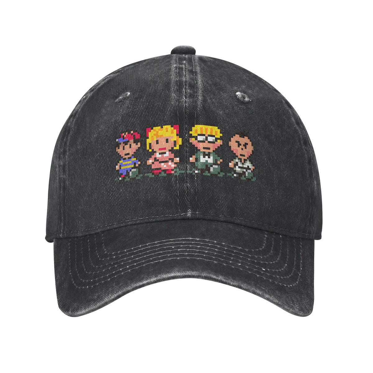 Cappellino da baseball con sprite dei membri del gruppo Earthbound - Cappellino nero con visiera, poliestere leggero, stile sportivo, cappellino da donna e da uomo, Par