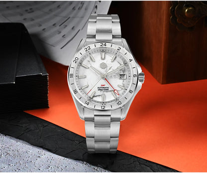 Relógio de Luxo para Homem San Martin 39mm com Mostrador em Pedra Aventurina, NH34 GMT Automático Mecânico, Safira, Impermeável e Luminescente SN0129