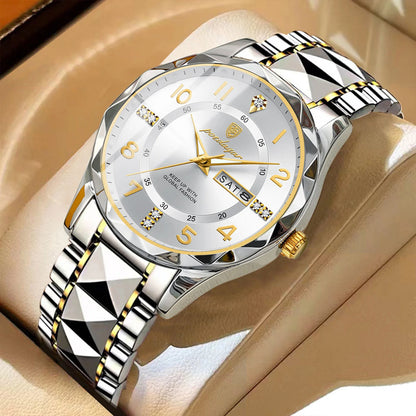Montre homme POEDAGAR Fashion Luxury, étanche, lumineuse, à quartz, bracelet en acier inoxydable, date et jour de la semaine, style décontracté.
