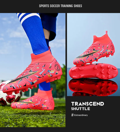 Professional Soccer Shoes Men Outdoor High-Top Sports Football Boots Boots Ag/Fg Long Spikes Artificial Grass Training Match