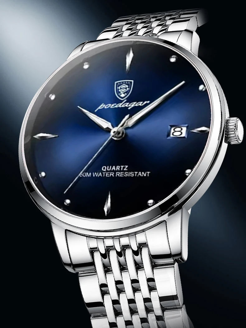 Reloj de hombre POEDAGAR Business de cuarzo, acero inoxidable, resistente al agua, fecha luminosa, reloj de pulsera de lujo informal para hombre