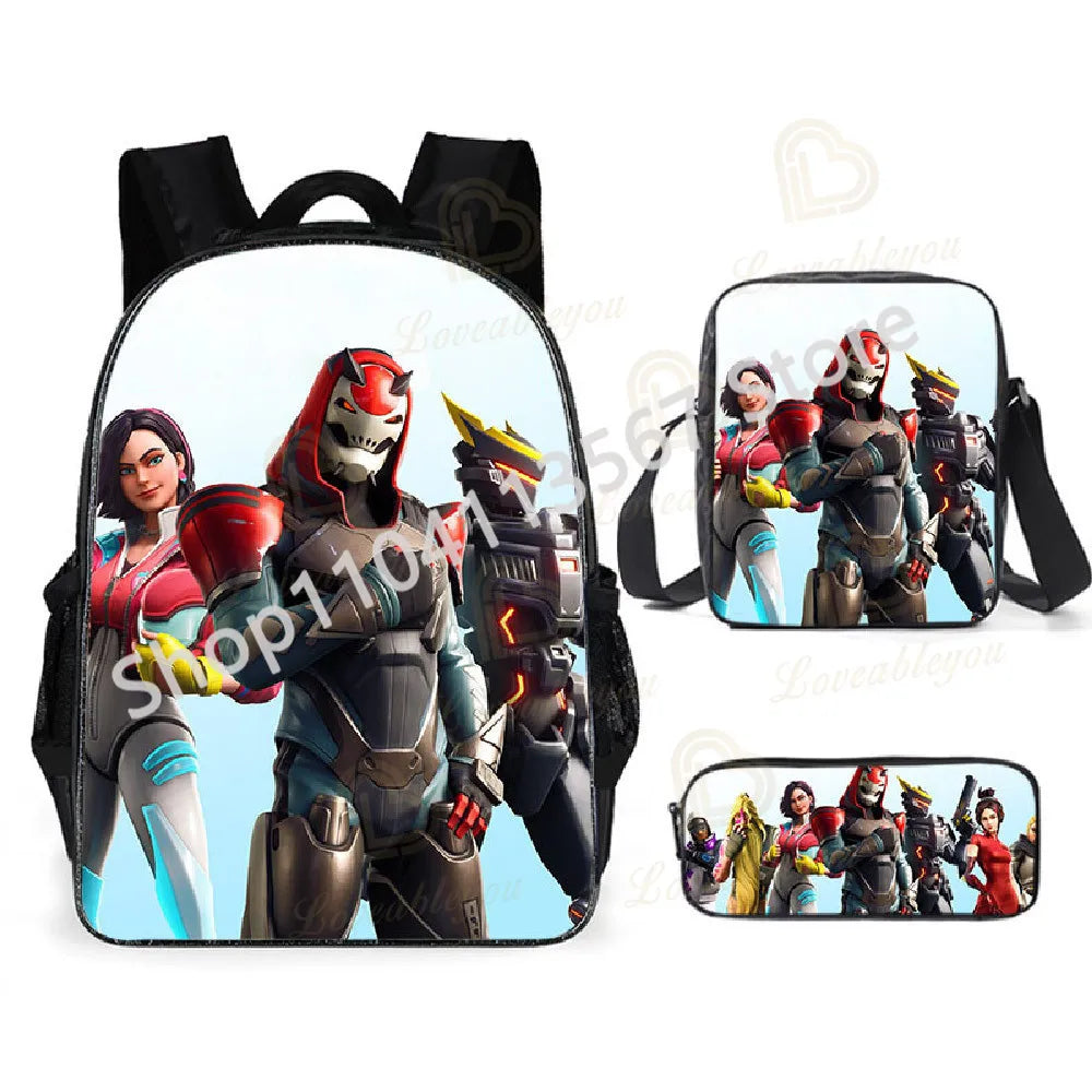 Fortnite Kids 3pcs Backpack Set Women Backpacks Office Stationary for Teenage Girls Boys Laptop Backpack Casual Travel Rucksack