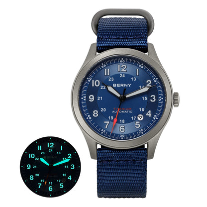 BERNY Full Titanium Automatic Watches for Men Super Luminous Sapphire Mechanical Field Watch Date 10ATM Sports Easy Read