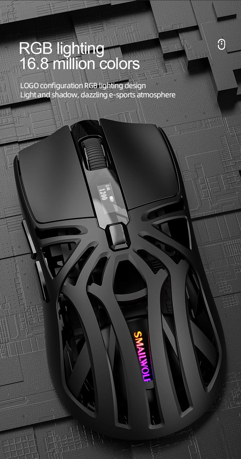 SMAILWOLF RS8 Gaming Mouse Bluetooth Wireless Three-mode Lightweight Hollow Design 1K Return Computer Long Battery Life