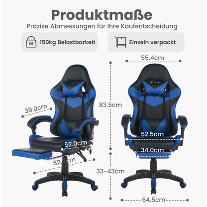 Ergonomic Rotating Gaming Chair, 360° Reclining Office Chair, Pivoting, Height-Adjustable, Footrest, Headrest
