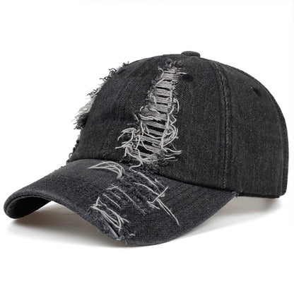Celebrity-Inspired Niche Rabbit Ear Denim Ripped Baseball Cap Washed Graffiti Hip-Hop Sun Hat Trendy Cap