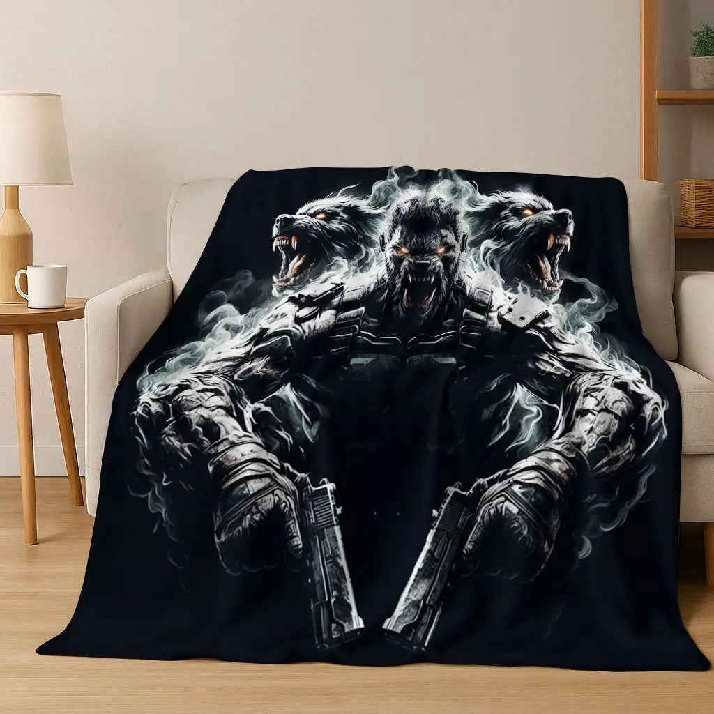 Classic Game Call of Duty Ghost Simon Cartoon Art Flannel Blanket,Cozy Soft Throw Blanket for Home Bedroom Bed Sofa Cover Kid