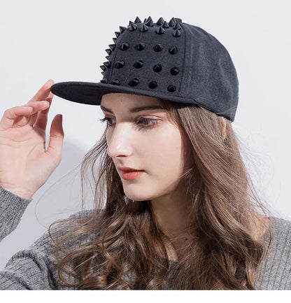 1pc Hip Hop Y2K Style Street Baseball Cap,Personalized Fashion Rivet Duck Tongue Driver Caps Street Dance Flat Edge Skull Caps