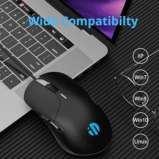 Mouse cu fir USB INPHIC B2, 7200DPI ajustabil și 6 butoane programabile, clic silențios, urmărire optică, pentru PC-uri și laptopuri