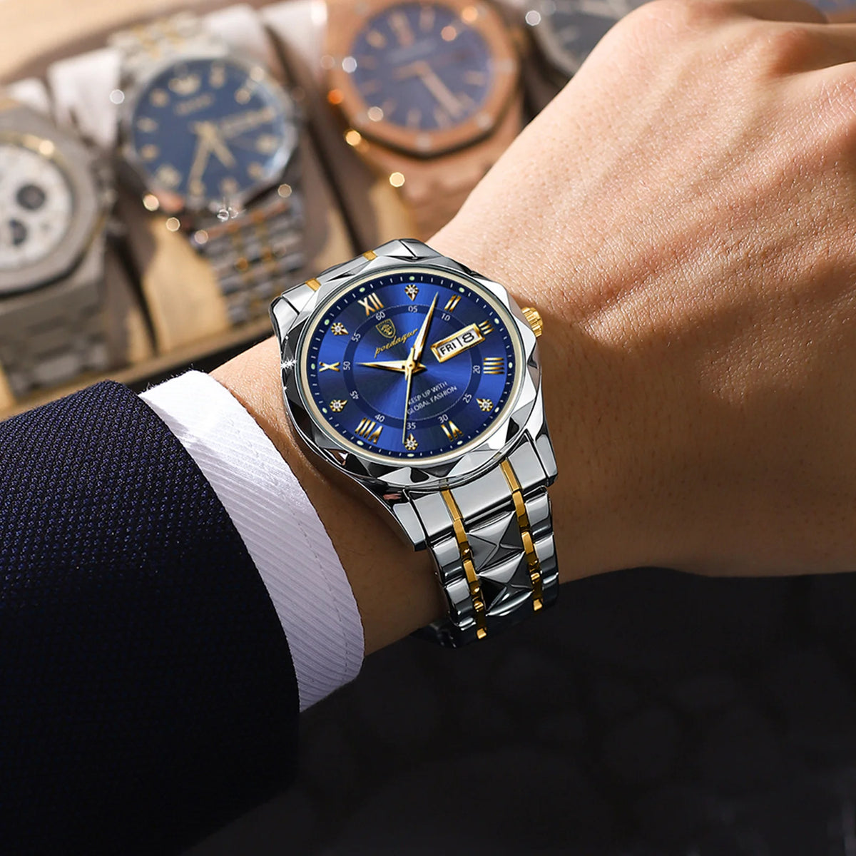 Reloj de hombre POEDAGAR Business Luxury, resistente al agua, de acero inoxidable, luminiscente, con fecha y día de la semana, estilo deportivo, de cuarzo.