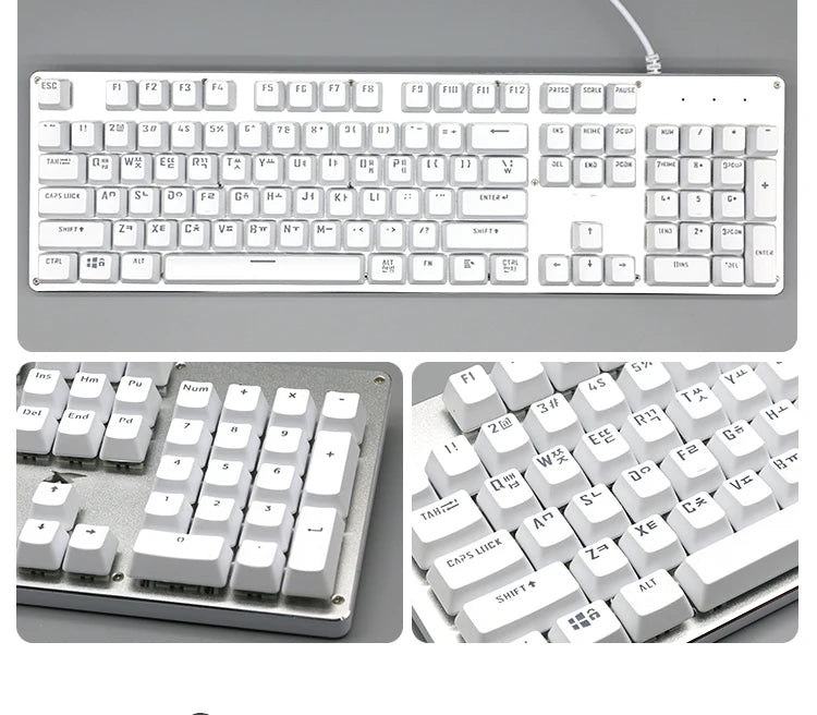 104 Tasten Koreanische, französische, russische, spanische und deutsche hintergrundbeleuchtete Tastenkappen für mechanische Tastaturen mit MX-Switches, OEM-Profil, ABS-Keycaps, DIY