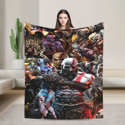 Super Soft Blanket Travel Office God of War Game Gamers Kratos Throw Blanket  Flannel Bedspread For Outdoor Sofa Bed Cover