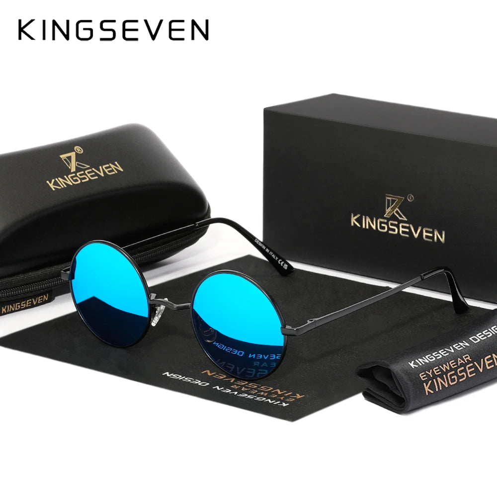 KINGSEVEN Vintage Popular Punk Sunglasses for Men Women Round Polarized Sun Glasses  Party Beach Travel Anti Glare Eyewear