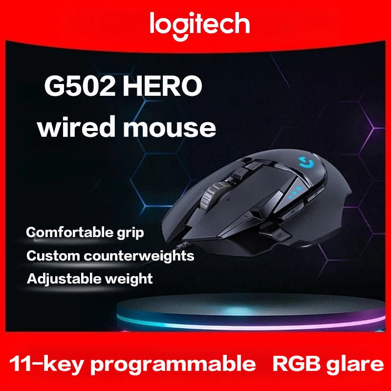 Logitech G502 HERO kabelgebundene Gaming-Maus für E-Sports, mechanische Maus mit RGB-Beleuchtung, Gewichtsanpassung und programmierbaren Battle-Royale-Makros