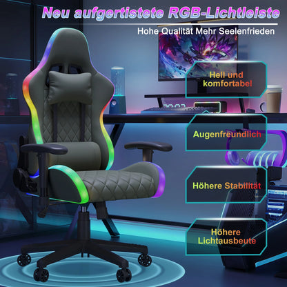 Anajqaqia RGB LED Gaming Chair with Lumbar Massage, Ergonomic Office Chair, Adjustable Reclining Computer Chair 90-135° Backrest