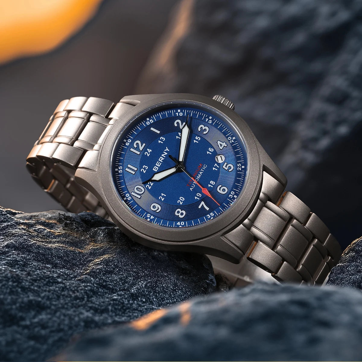 BERNY Full Titanium Automatic Watches for Men Super Luminous Sapphire Mechanical Field Watch Date 10ATM Sports Easy Read