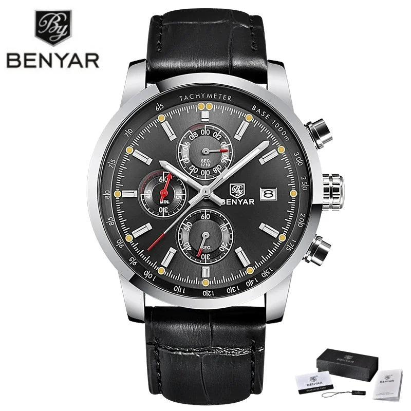 Montre pour homme BENYAR 5102 – Chronographe sportif de luxe à quartz, accessoire de mode d'une grande marque