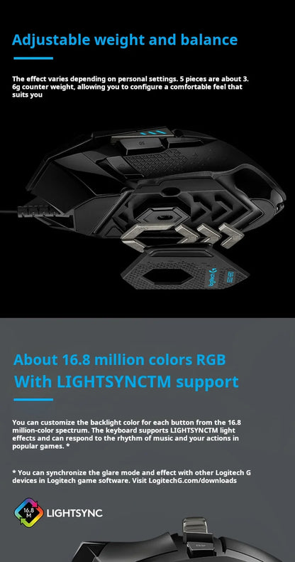 Logitech G502 HERO kabelgebundene Gaming-Maus für E-Sports, mechanische Maus mit RGB-Beleuchtung, Gewichtsanpassung und programmierbaren Battle-Royale-Makros