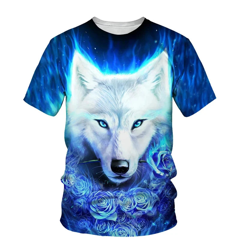 Animal Wolf Pattern 3D Print Men O-Neck Tshirt Fashion Tees Casual Short Sleeve Oversized Y2K Harajuku Unisex Clothing
