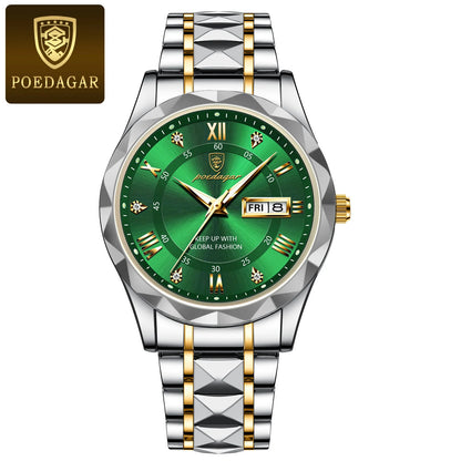 Reloj de hombre POEDAGAR Business Luxury, resistente al agua, de acero inoxidable, luminiscente, con fecha y día de la semana, estilo deportivo, de cuarzo.
