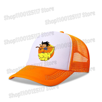 Baseballová čepice Dragon Ball s potiskem z anime, prodyšná čepice s kšiltem, kreslená postavička Goku, letní sportovní čepice typu snapback, síťovaná sluneční čepice, dárek pro děti