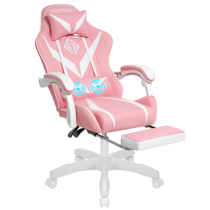 400Lbs Load Ergonomic Gaming Chair with Massage, Footrest, Lumbar Support, Reclining Computer Chair with Adjustable Armrests