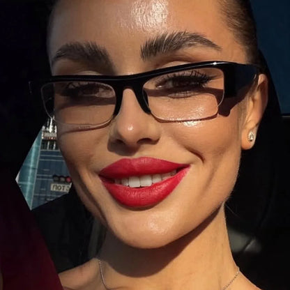 vintage small rectangle half frame black sunglasses for new fashion leopard gradient sun glasses ladies trendy driving eyewear