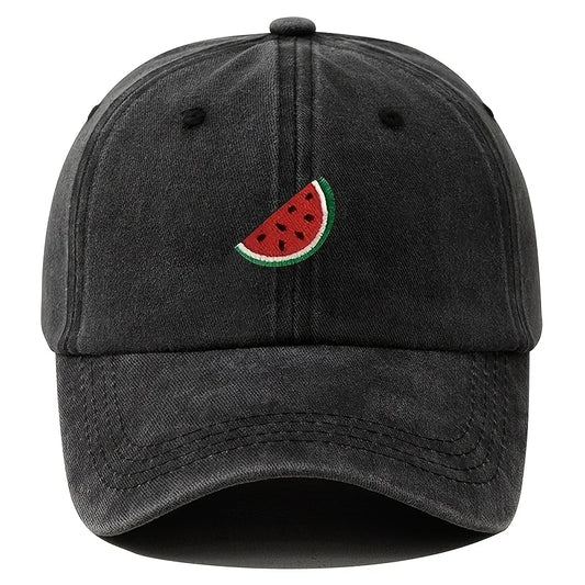 Four season baseball cap with watermelon print pattern for both men and women, adjustable duckbill cap for outdoor hiking