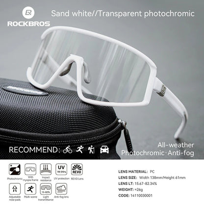 ROCKBROS Cycling Glasses Polarized Photochromic Anti-Fog Sunglasess Windproof Goggles Sport MTB Road Bike Shades
