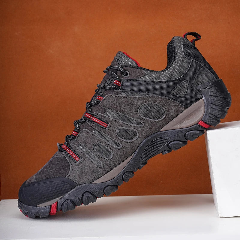HIKEUP Hiking Shoes Mens Winter Climbing Trekking Sneakers for Men Leather Breathable Outdoor Anti-skid Sports Work Man Shoes