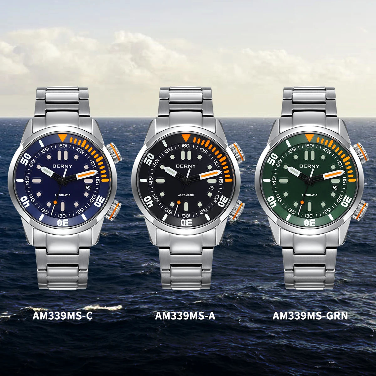 BERNY Automatic Dive Watch for Men Super Luminous 20ATM Diver Wristwatch Original Top Sapphire Swim Sport Mechanical Male Watch