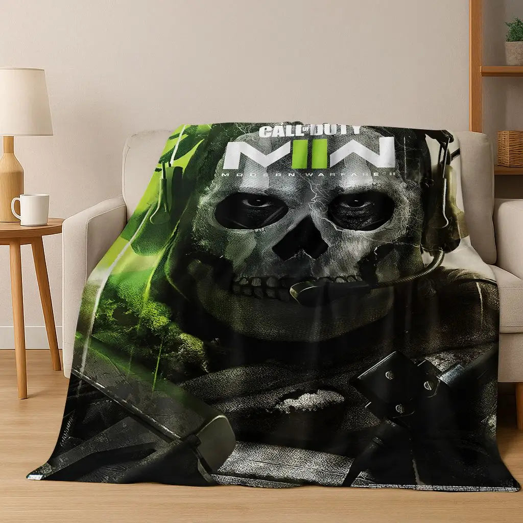 Classic Game Call of Duty Ghost Simon Cartoon Art Flannel Blanket,Cozy Soft Throw Blanket for Home Bedroom Bed Sofa Cover Kid