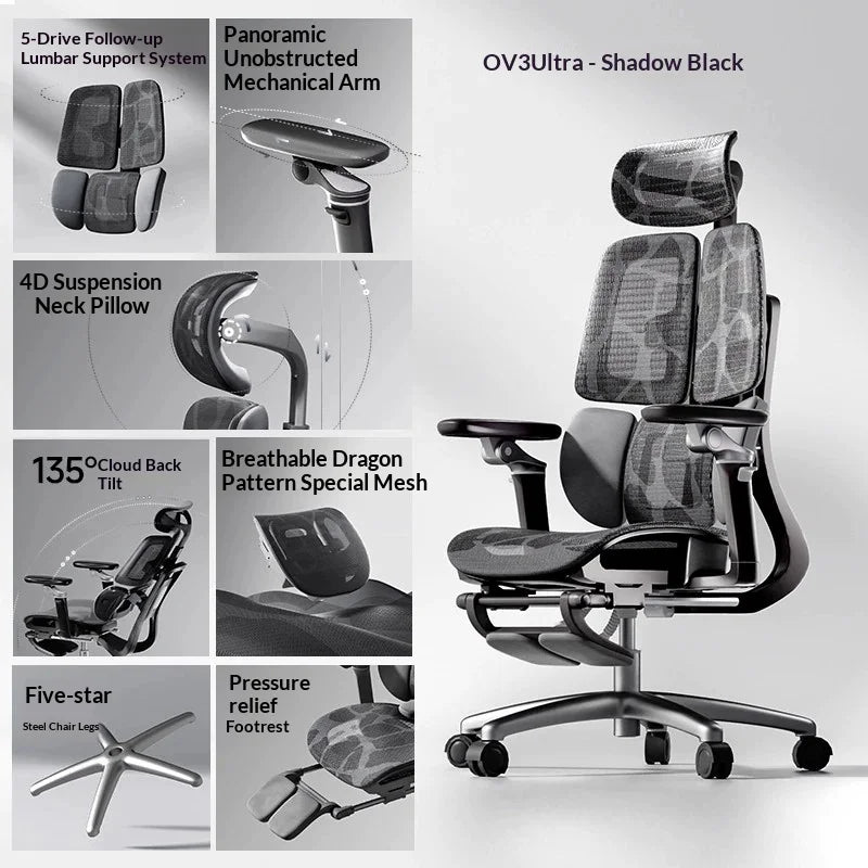 Silla de oficina de malla ergonómica ejecutiva para ordenador y gaming, mueble moderno giratorio con ruedas ajustable, silla gaming ergonómica