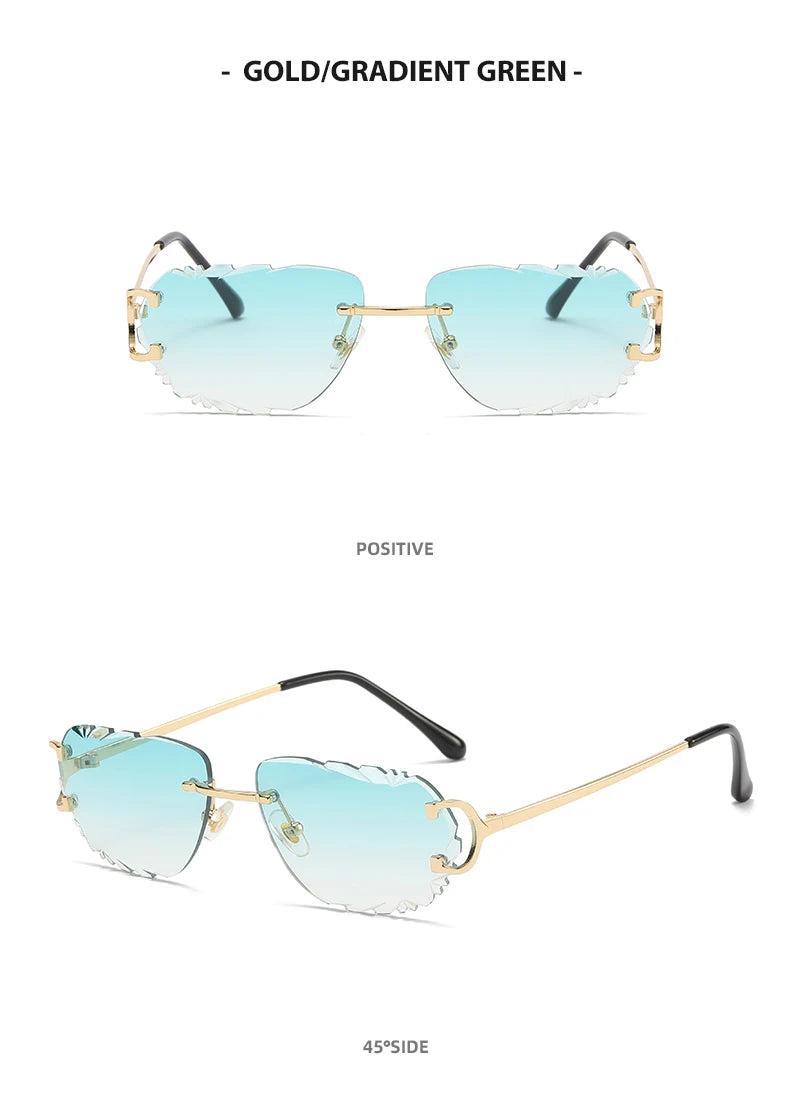 Retro Sunglasses For Men And Women High-End Frameless Fashion UV400 Irregular Cut Lenses Women Sun Glasses