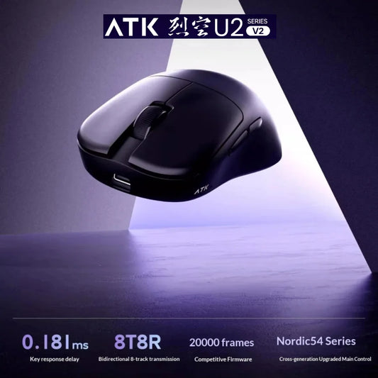 NEW ATK U2 V2 Mini Ultimate Wireless Gaming Mouse Tri-model Lightweight PAW3950Ultra 8KHz 500mAh Custom Ergonomic E-sports Mouse