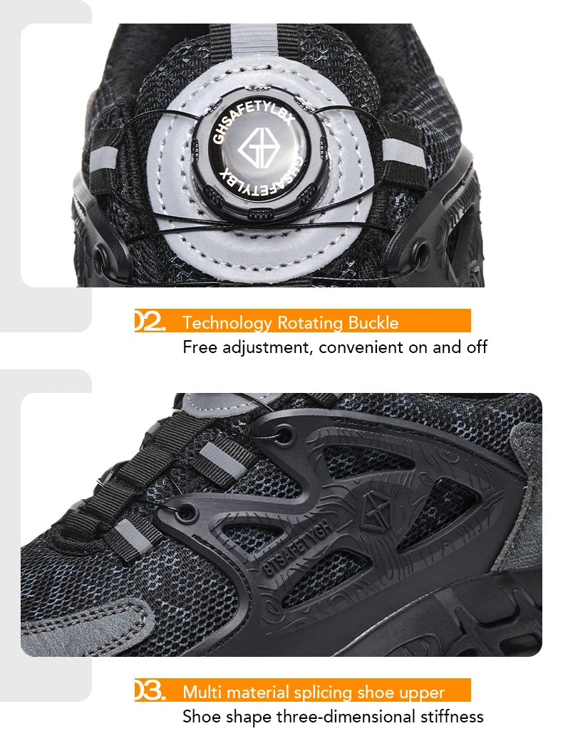 Zapatos de seguridad laboral para hombre talla 47 48 con diseño reflectante, puntera de acero, botón de rotación, zapatillas de trabajo y botas de seguridad protectoras