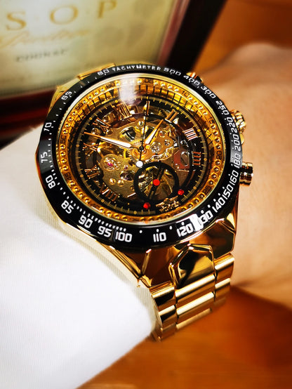 Reloj automático para hombre WINNER: modelo esqueleto transparente, agujas luminiscentes, correa de acero inoxidable, reloj mecánico de marca de lujo