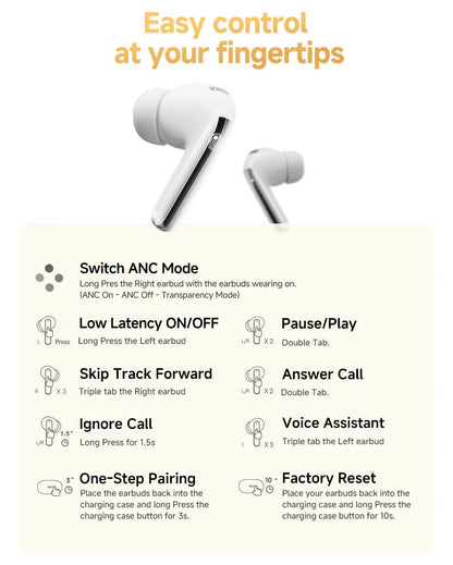 QCY MeloBuds Pro Adaptive Hybrid Active Noise Cancelling Wireless Earbuds – 46dB ANC, Bluetooth 5.3, LDAC Hi-Res Audio, 34H Playtime