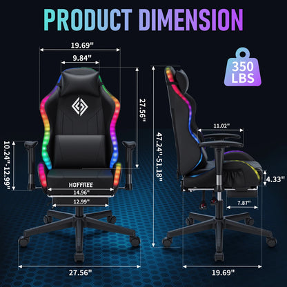 Silla gaming LED para niños de 8-15 años, silla gamer ajustable con iluminación LED, reposapiés y soporte lumbar, silla ergonómica para PC