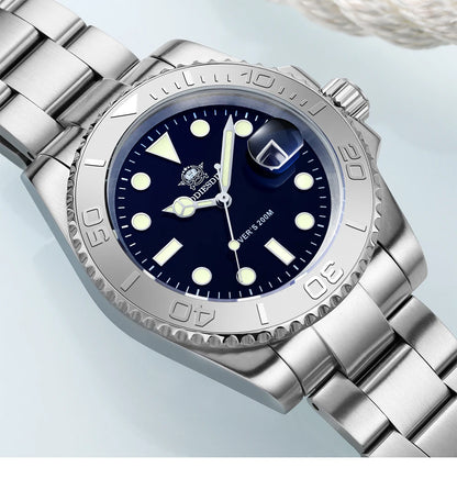 ADDIESDIVE Men's Quartz Watch 200m Waterproof Ceramic Bezel Steel Watch Magnifying Mirror Glass BGW9 Blue Luminous Diving Watch