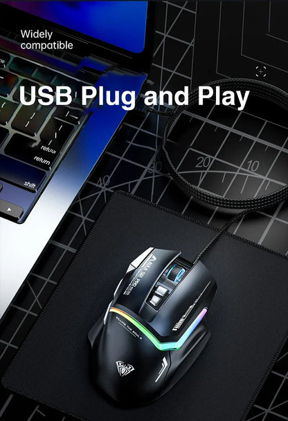 AULA S12Pro káblová mechanická myš 1000HZ 12800DPI RGB s nízkou latenciou, programovateľnými makrami – e-športová herná myš, príslušenstvo pre PC hráčov
