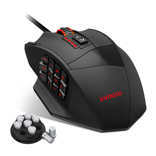 E-YOOSO X-39 programozható gamer egér, vezetékes RGB egér 18 gombbal, 8 kivehető súllyal, 5 DPI-beállítással, ergonomikus fogással számítógéphez