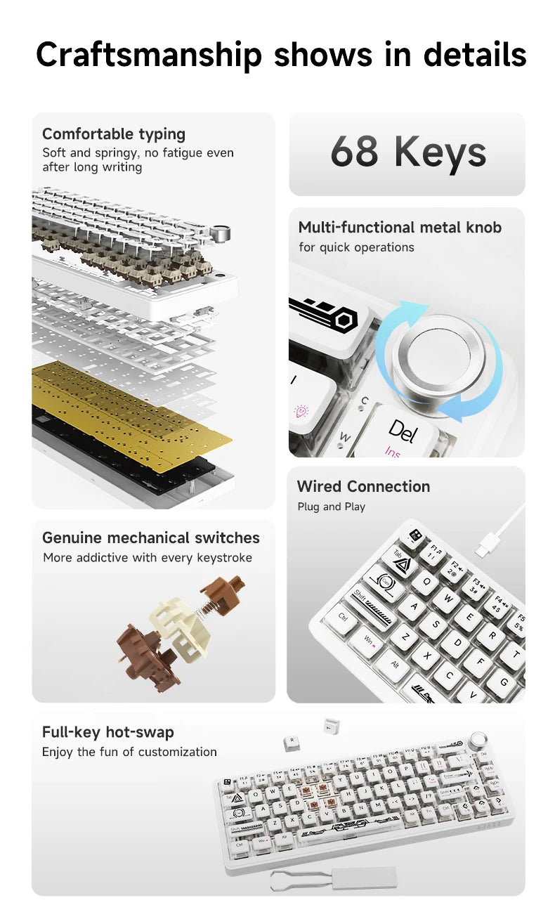 AJAZZ AK690 65% Mechanical Keyboard Full-key Hot-swap Wired USB Plug And Play Mixed Light 68 Keys Gaming Keyboard For Laptop PC