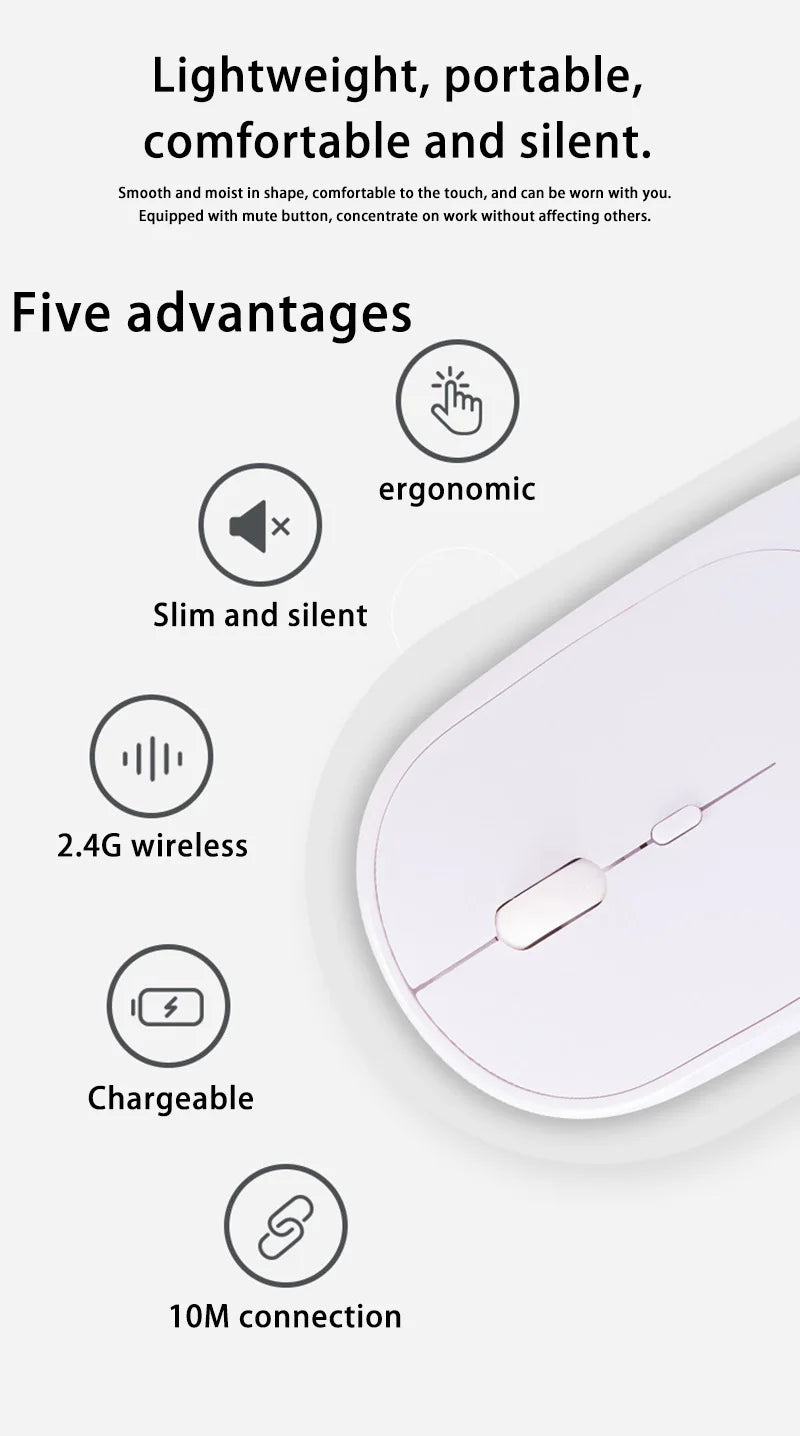 Bezdrátová myš Lenovo USB dobíjecí ergonomická s nastavitelným DPI, tichá kancelářská optická myš 2.4G Bluetooth pro hraní i kancelář