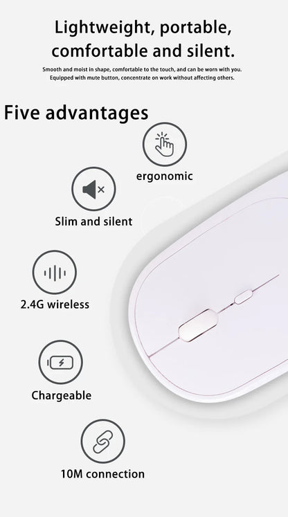 Bezdrátová myš Lenovo USB dobíjecí ergonomická s nastavitelným DPI, tichá kancelářská optická myš 2.4G Bluetooth pro hraní i kancelář