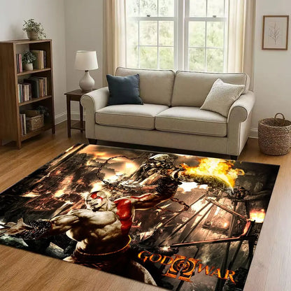 Kratos God of War Game Cartoon Gamer Living Room Non-Slip Area Rug Soft Carpet for Bedroom Playroom Sofa,Easy Clean Home Doormat