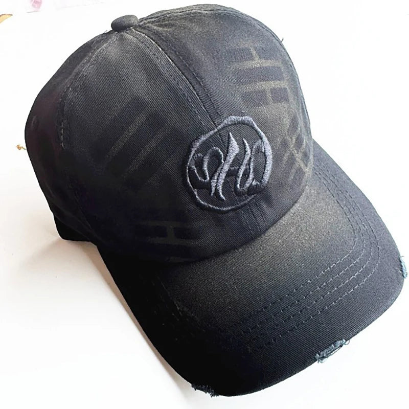 Kpop Embroidered Vintage Washed Baseball Cap Mens Womens Retro Distressed Cotton Dad Hat Streetwear Adjustable Snapback
